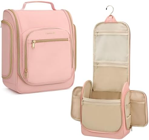 Hanging Travel Toiletry Bag for Women Water Resistant Makeup in Pink
