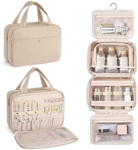 Hanging Travel Toiletry Bag with Jewelry Organizer in Apricot