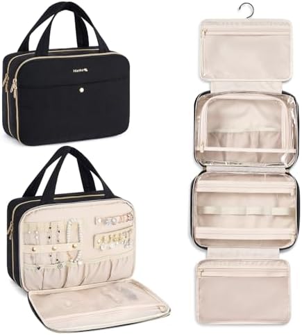 Hanging Travel Toiletry Bag with Jewelry Organizer in Black