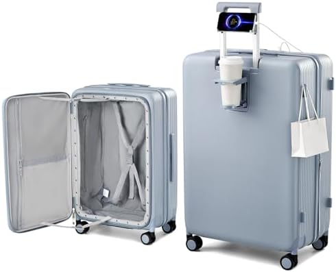 Large Expandable 28 Inch Luggage with Spinner Wheels Top in Grey