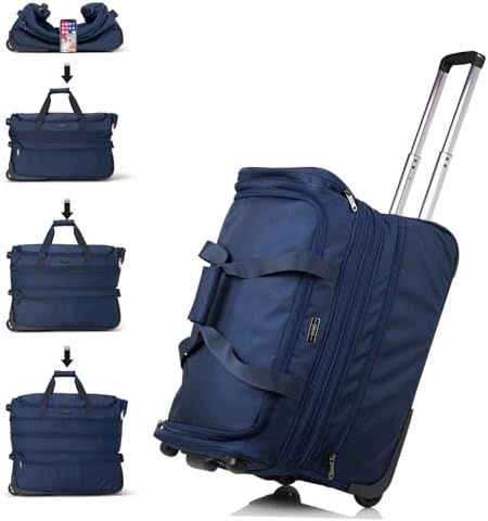 Large Expandable checked Luggage Suitcases with Wheels Foldable in Blue
