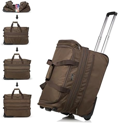 Large Expandable checked Luggage Suitcases with Wheels Foldable in Coffee