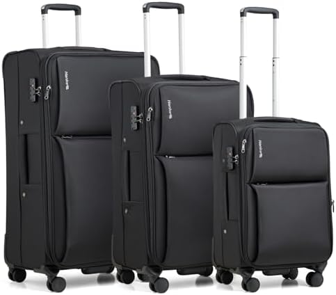 Luggage Set, 3 Piece 20/24/28 Inch Suitcases with Garment Compar in Black