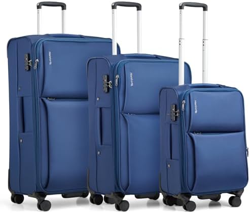 Luggage Set, 3 Piece 20/24/28 Inch Suitcases with Garment Compar in Blue