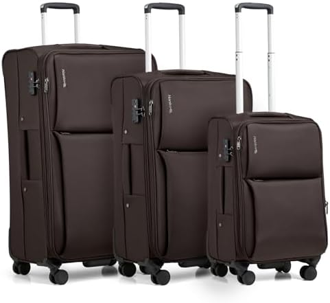 Luggage Set, 3 Piece 20/24/28 Inch Suitcases with Garment Compar in Coffee