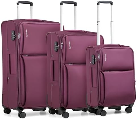 Luggage Set, 3 Piece 20/24/28 Inch Suitcases with Garment Compar in Purple