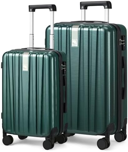 Luggage Sets 2 piece Carry On Luggage with Wheels PC Hard Shell in Blackish Green