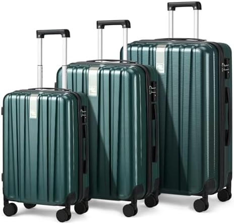 Luggage Sets 3 piece Carry On Luggage with Wheels PC Hard Shell in Blackish Green