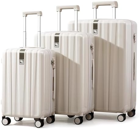 Luggage Sets 3 piece Carry On Luggage with Wheels PC Hard Shell in Ivory White