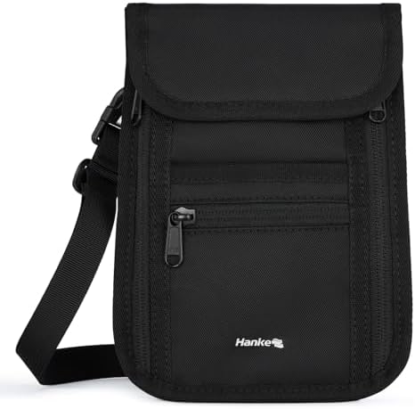 Passport Holder, Travel Wallet for Womens and Men, Neck Wallet H in Black