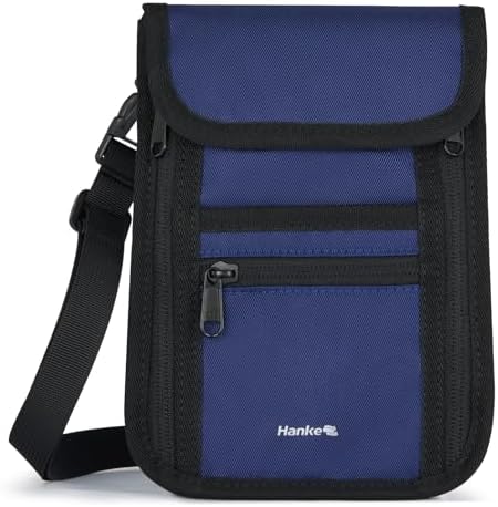 Passport Holder, Travel Wallet for Womens and Men, Neck Wallet H in Navy Blue