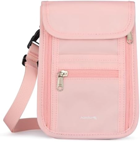 Passport Holder, Travel Wallet for Womens and Men, Neck Wallet H in Pink