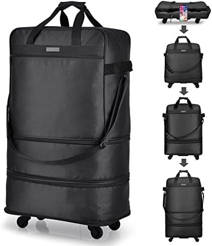 Suitcases with Wheels Expandable Foldable Luggage Bag Suitcase in Black
