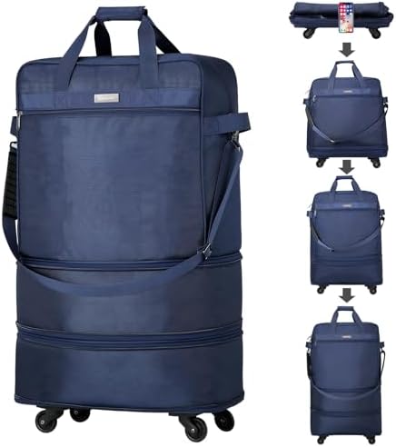 Suitcases with Wheels Expandable Foldable Luggage Bag Suitcase in Blue