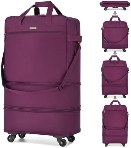 Suitcases with Wheels Expandable Foldable Luggage Bag Suitcase in Purple