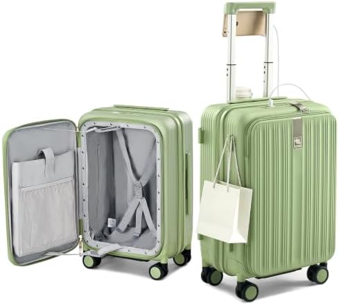 Top Opening 20" Carry On Luggage Expandable Hard Shell Bamboo in Bamboo Green