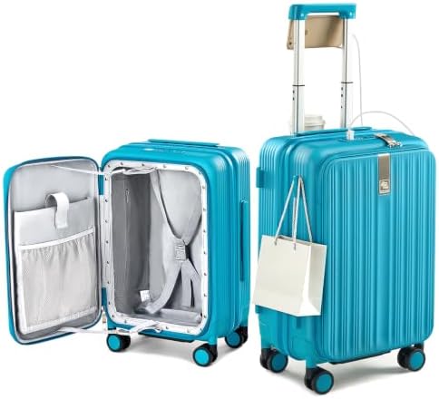 Top Opening 20" Carry On Luggage Expandable Hard Shell in Caribbean Blue