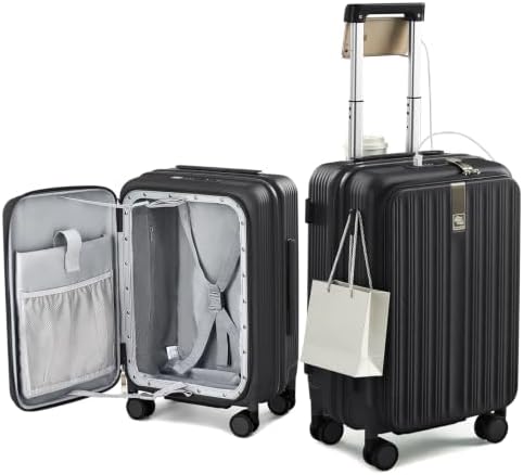 Top Opening 20" Carry On Luggage Expandable Hard Shell Jet Black in Jet Black