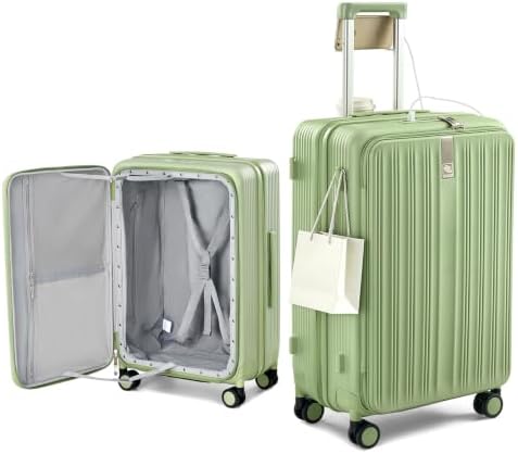 Top Opening 24" Medium Suitcase Expandable Hard Shell Bamboo in Bamboo Green