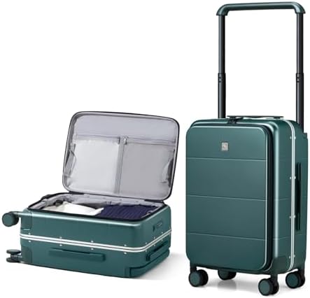Top Opening Carry On Luggage 20 Inch Aluminum Frame Hardside in Blackish Green