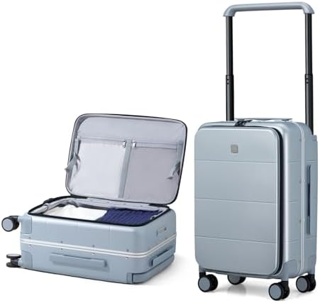 Top Opening Carry On Luggage 20 Inch Aluminum Frame Hardside in Grey