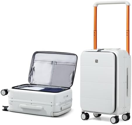 Top Opening Carry On Luggage 20 Inch Aluminum Frame Hardside in Smoke White